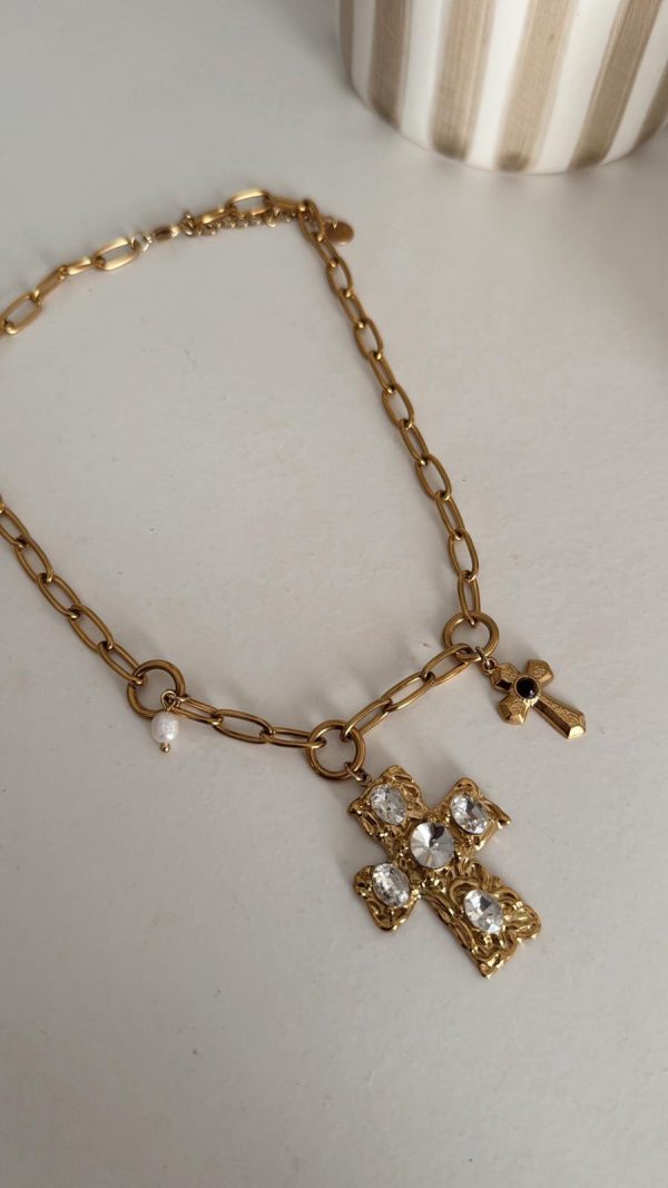 Collar cruz brillo