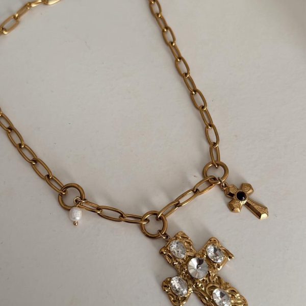 Collar cruz brillo