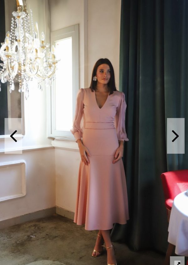 Vestido midi manga gasa