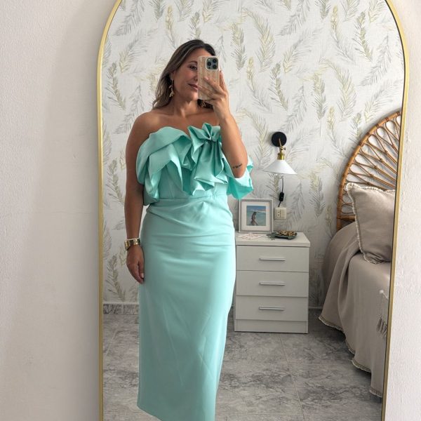 Vestido volumen aguamarina