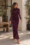 Vestido combinado berenjena